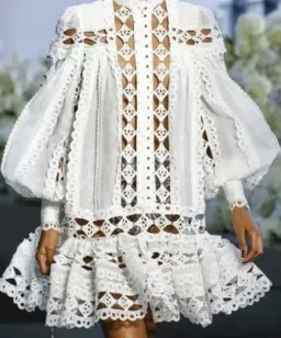 Zimmermann Moncur Studded Smock Lace Broderie Anglaise Mini Dress for rent on The Volte - image 2