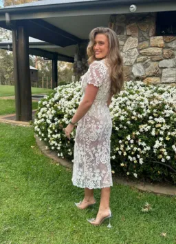 Self Portrait  White Lace Button Front Midi Dress for rent on The Volte - image 4