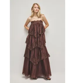 Aje Ophelia Lace Gown in Chocolate Size AU6 for rent on The Volte - image 1