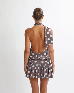 One Mile Mira Mini Dress Brown/Blue Polka for rent on The Volte - image 3