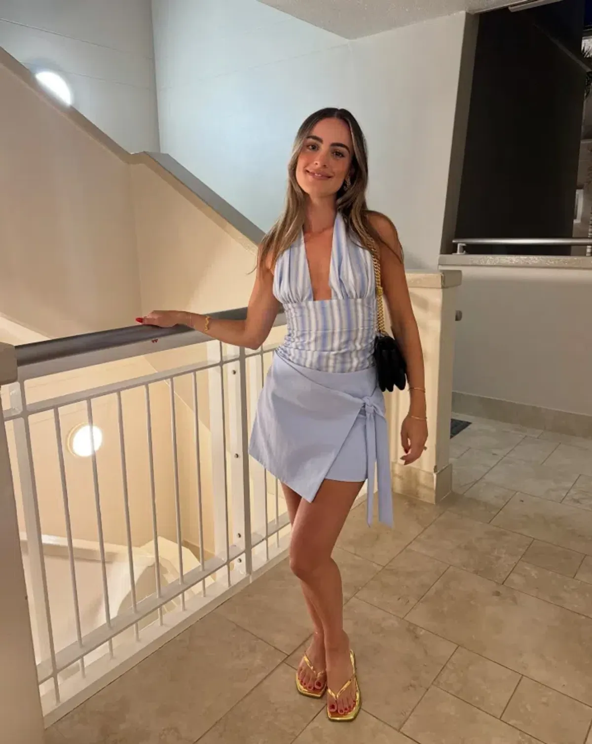 Benni Tiano Mini Dress In Blue Stripe Size 10 - Image 1