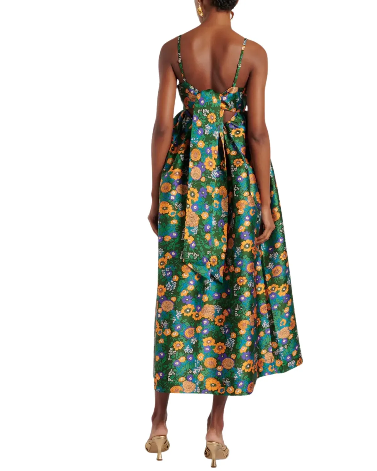 Alemais Carmine Printed Open Back Midi Dress Green Floral Multi Size 10 - Image 3