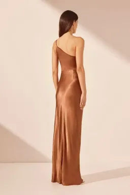 Shona Joy La Lune Asymmetrical Gathered Maxi Dress Almond | Size 10 for rent on The Volte - image 4