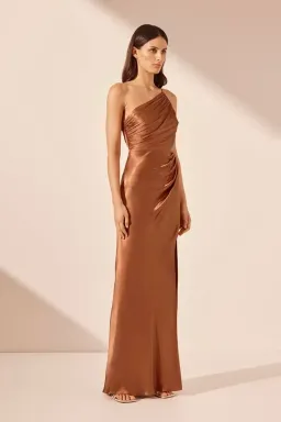 Shona Joy La Lune Asymmetrical Gathered Maxi Dress Almond | Size 10 for rent on The Volte - image 2