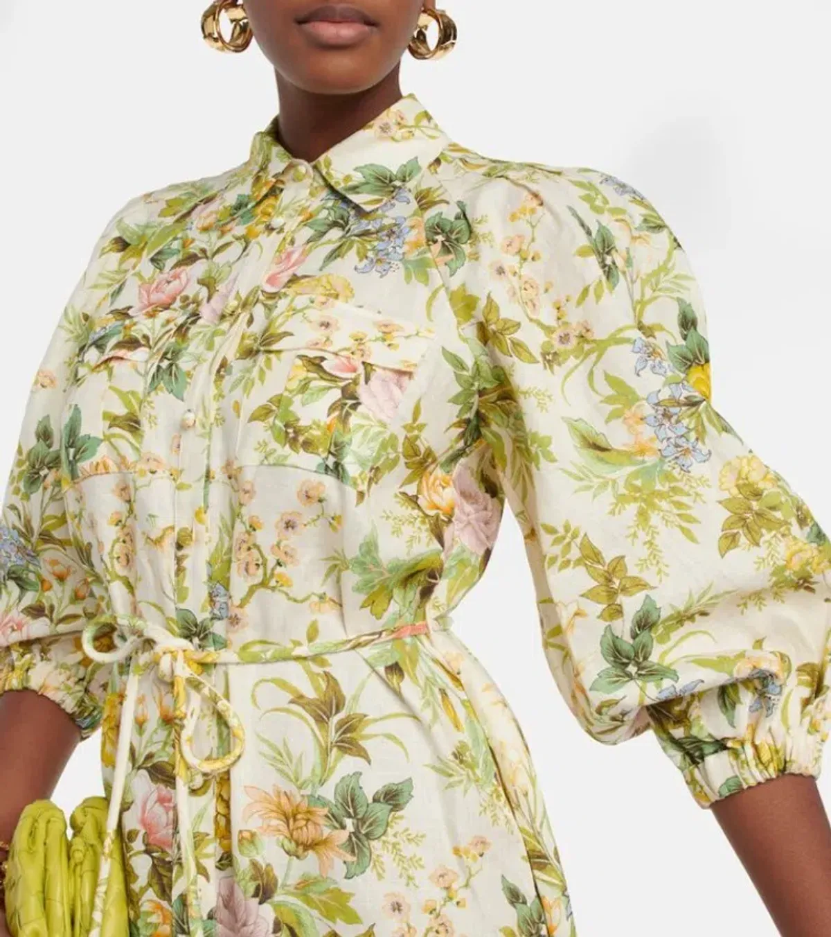 Alemais Eden Midi Shirt Dress Belted Green Floral Print Linen Size AU 12 - Image 2