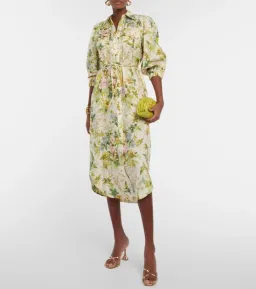 Alemais Eden Midi Shirt Dress Belted Green Floral Print Linen Size AU 12 for rent on The Volte - image 1