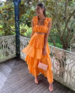 Aje Medina Mandarin Orange Set Top and Tiered Skirt Size 4-6 for rent on The Volte - image 2