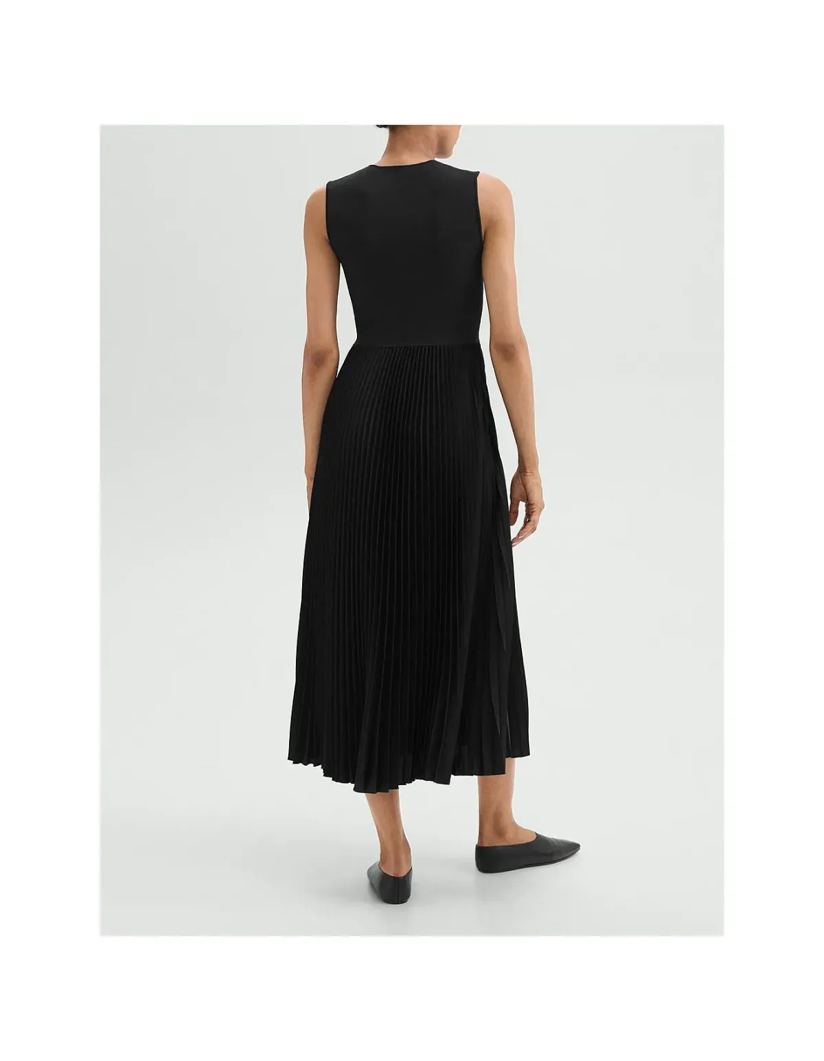 Theory Pleated Combo Dress In Textured Satin Black Size XS - Image 3