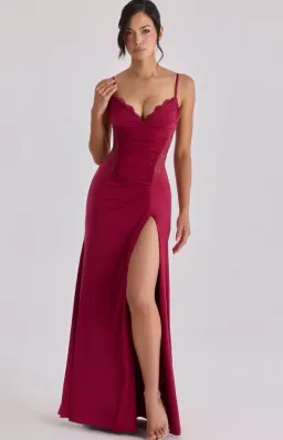 House of CB Sabrine wine lace trim maxi dress + corset Size XS for rent on The Volte - image 2