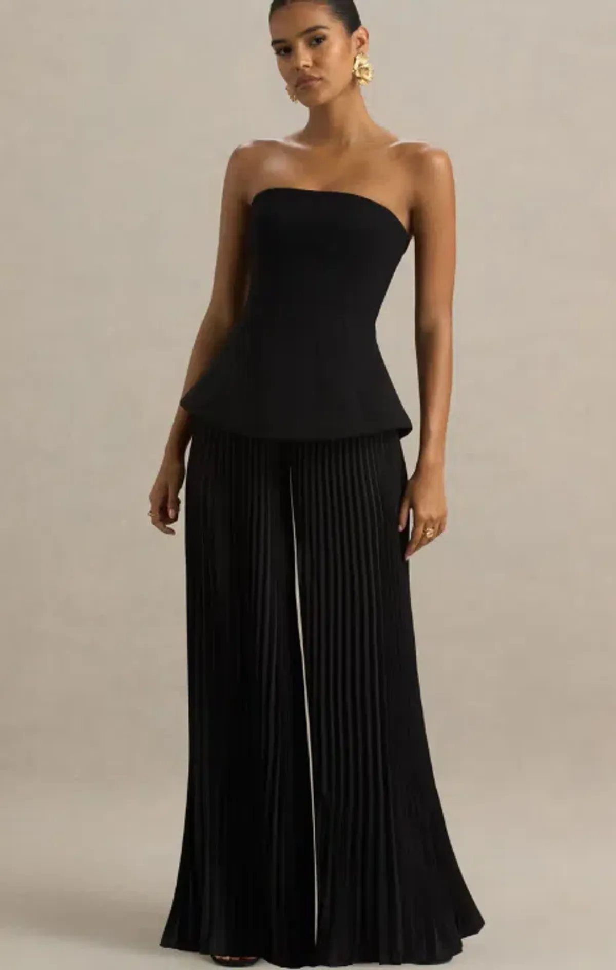 Club L London Feeling Good Black Bandeau Jumpsuit With Pleated Trouser size 10 - Image 1