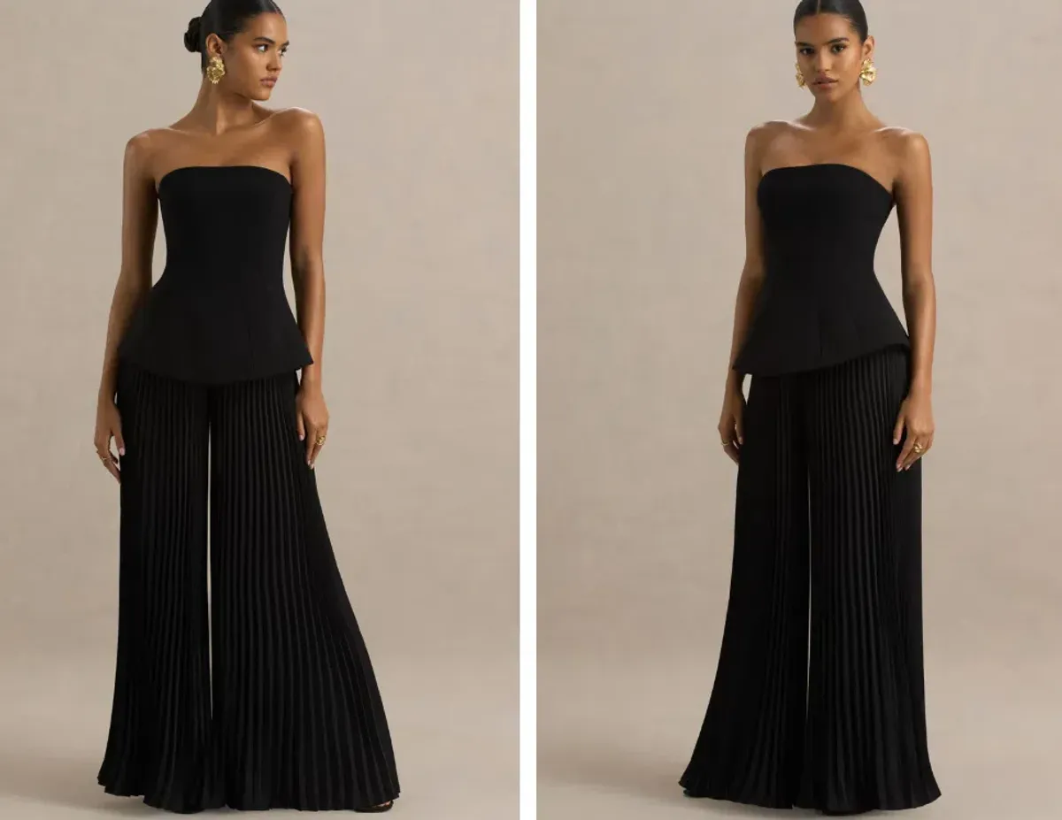 Club L London Feeling Good Black Bandeau Jumpsuit With Pleated Trouser size 10 - Image 3