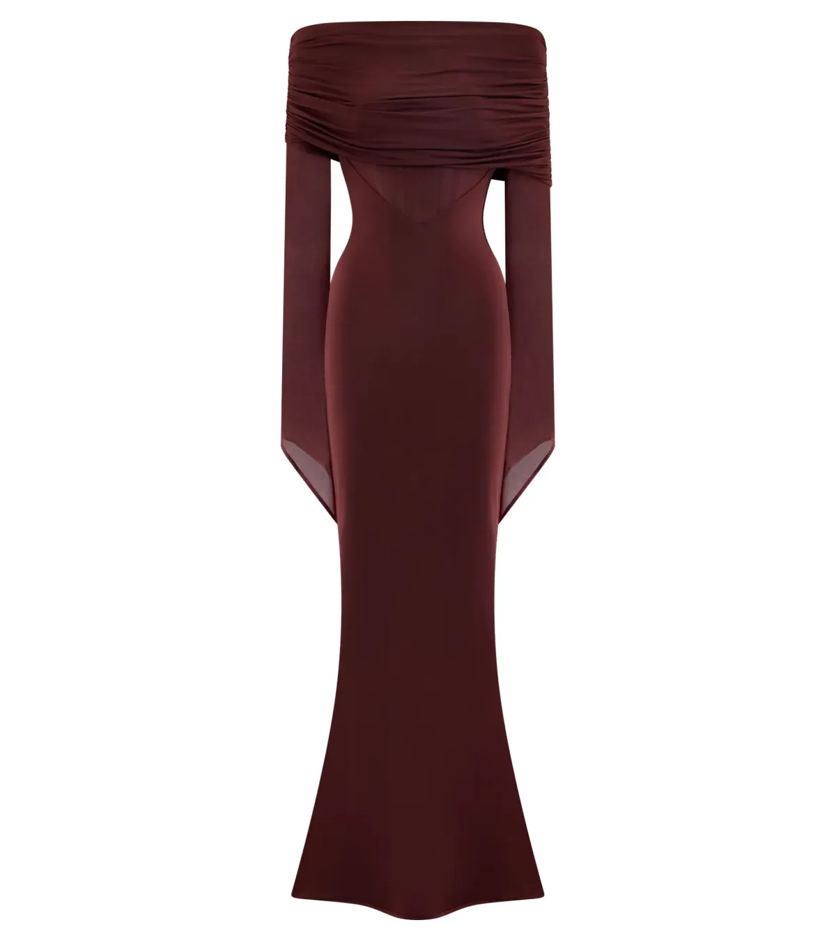 Meshki Kaitlin One Shoulder Slinky And Mesh Maxi Dress - Burgundy - Size 3XL / AU 18 - Image 2