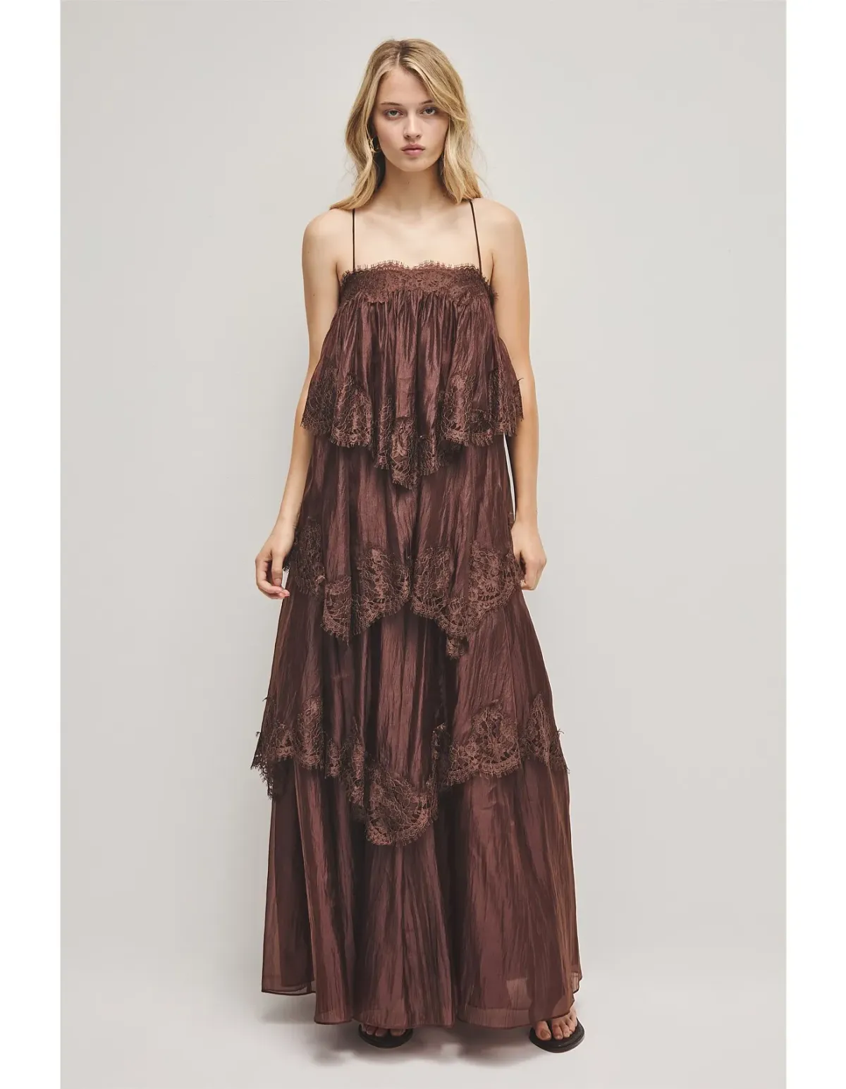 Aje Ophelia Lace Gown Brown Size 8 - Image 1