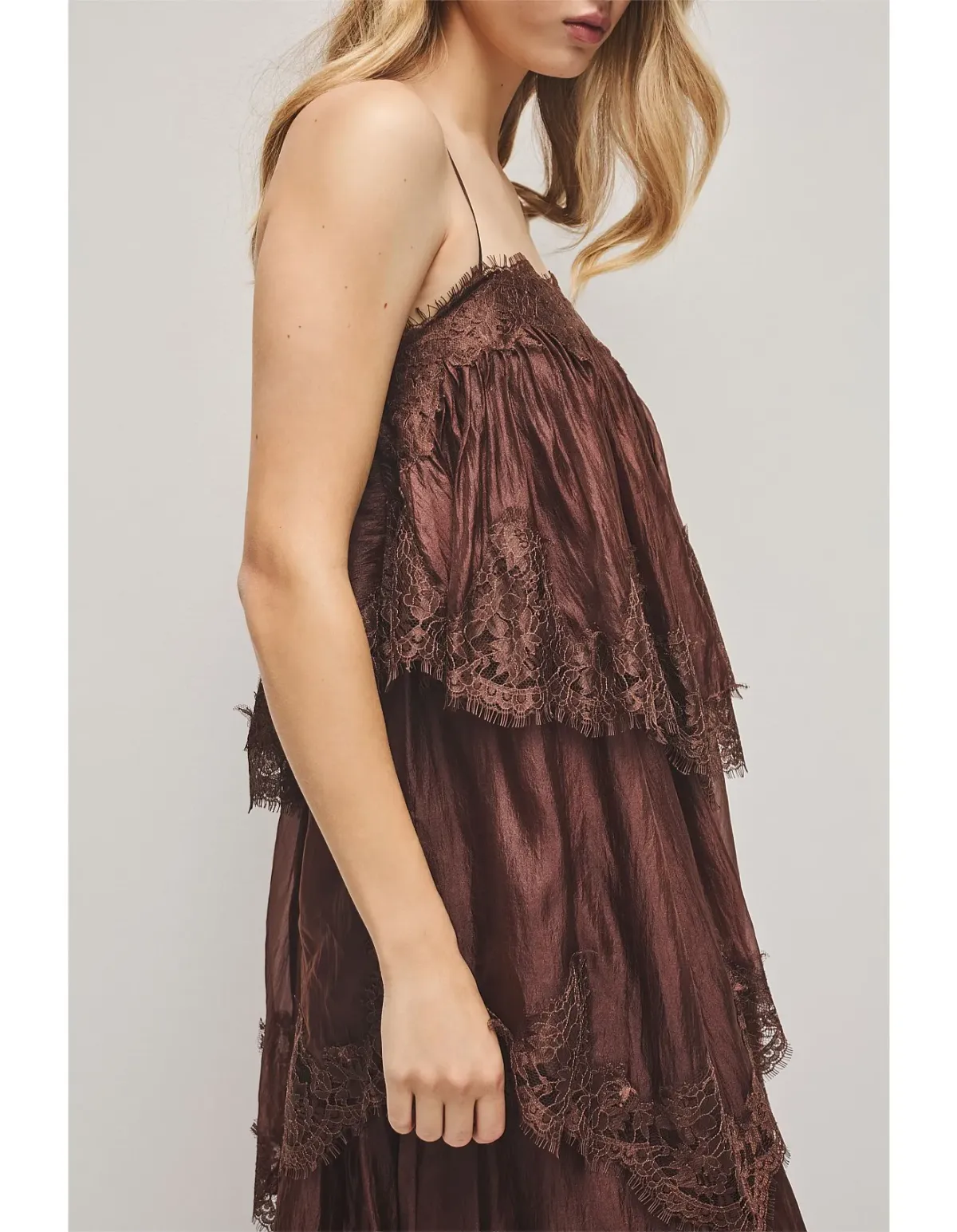 Aje Ophelia Lace Gown Brown Size 8 - Image 2