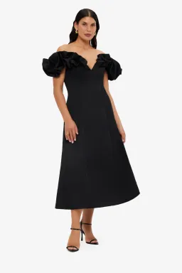 Leo Lin Annie Off Shoulder Midi Dress size 18 Black for rent on The Volte - image 3
