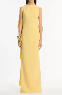 Carla Zampatti pollen crepe cowl back gown - mustard size 16 for rent on The Volte - image 2