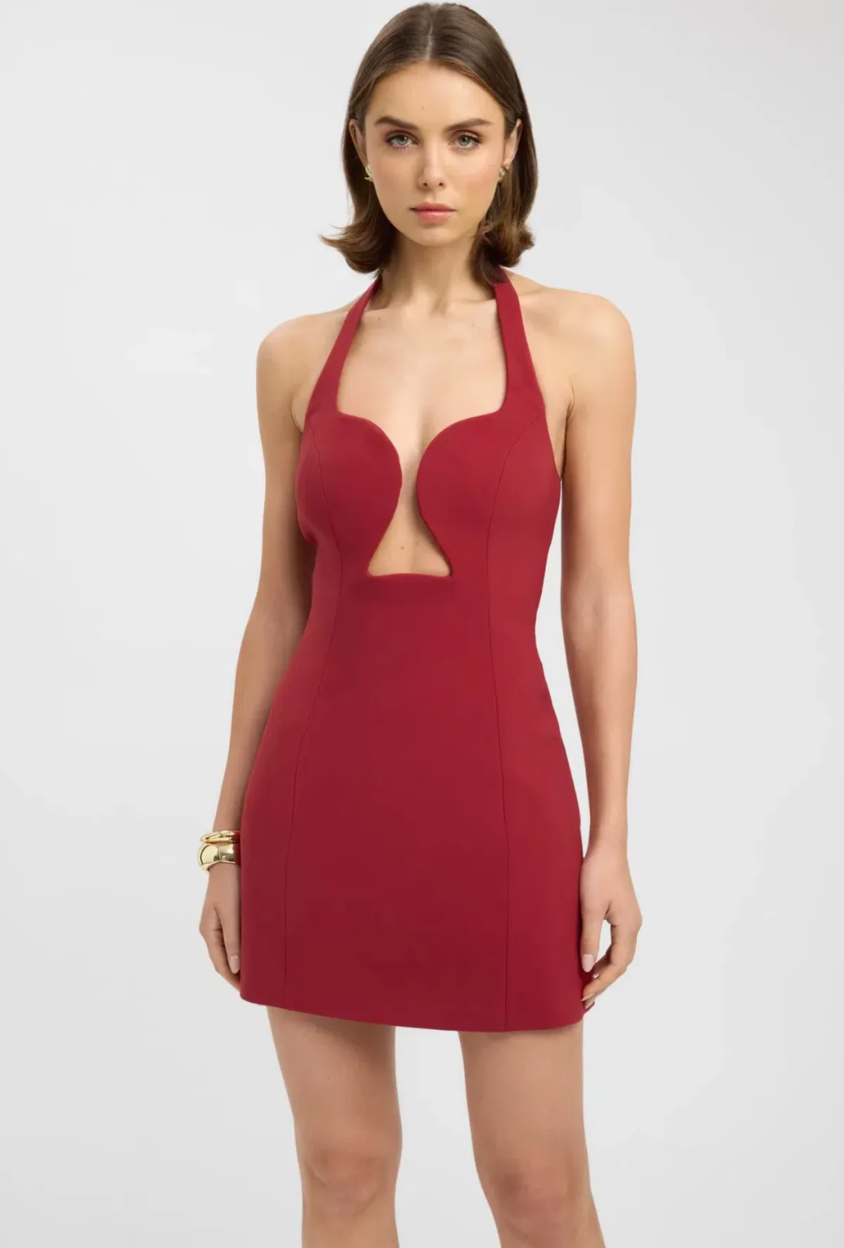Kookai Alto Low Cut Mini Dress in Winery - Image 2