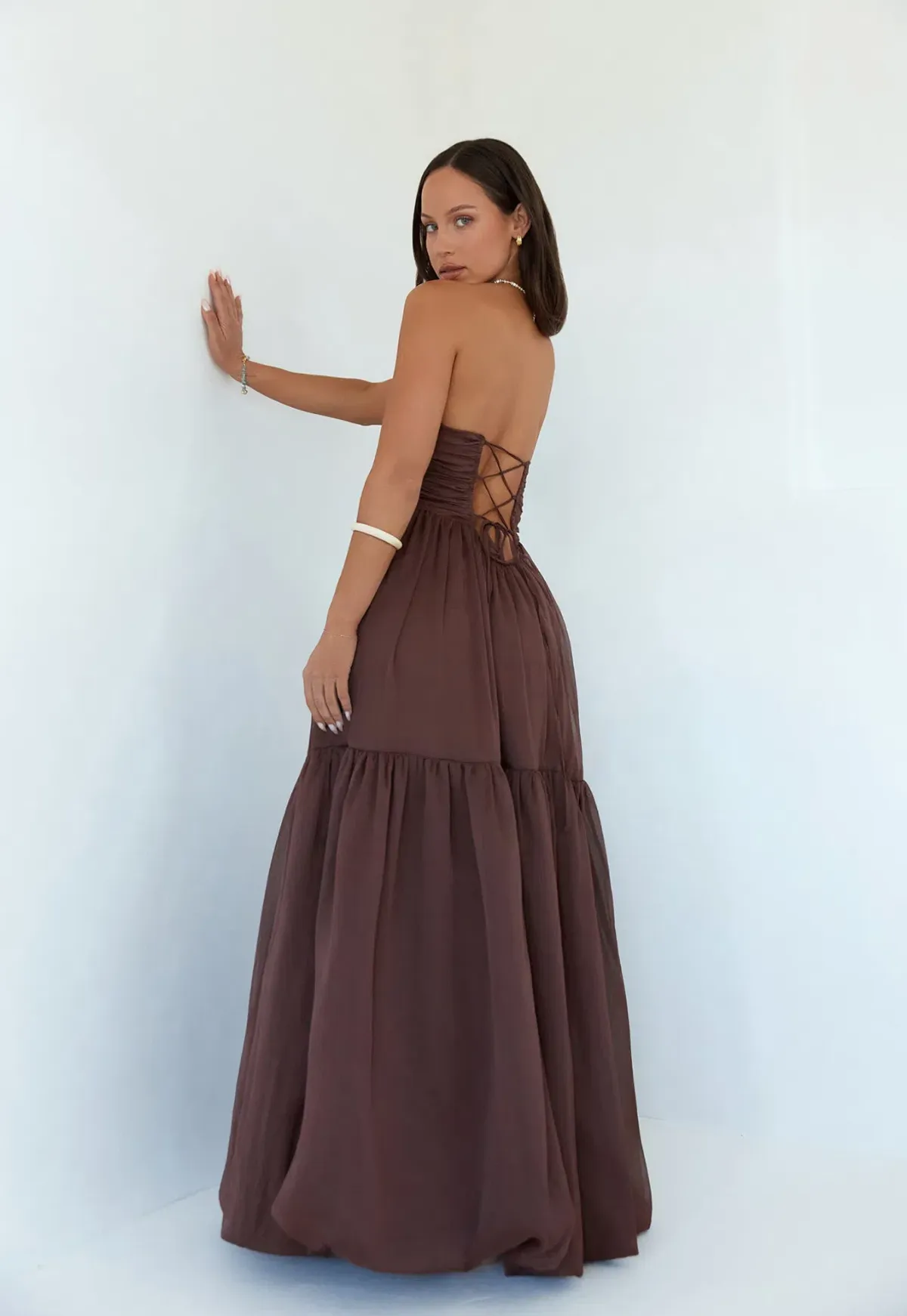 Strapless Brown Maxi Style Dress - Image 2