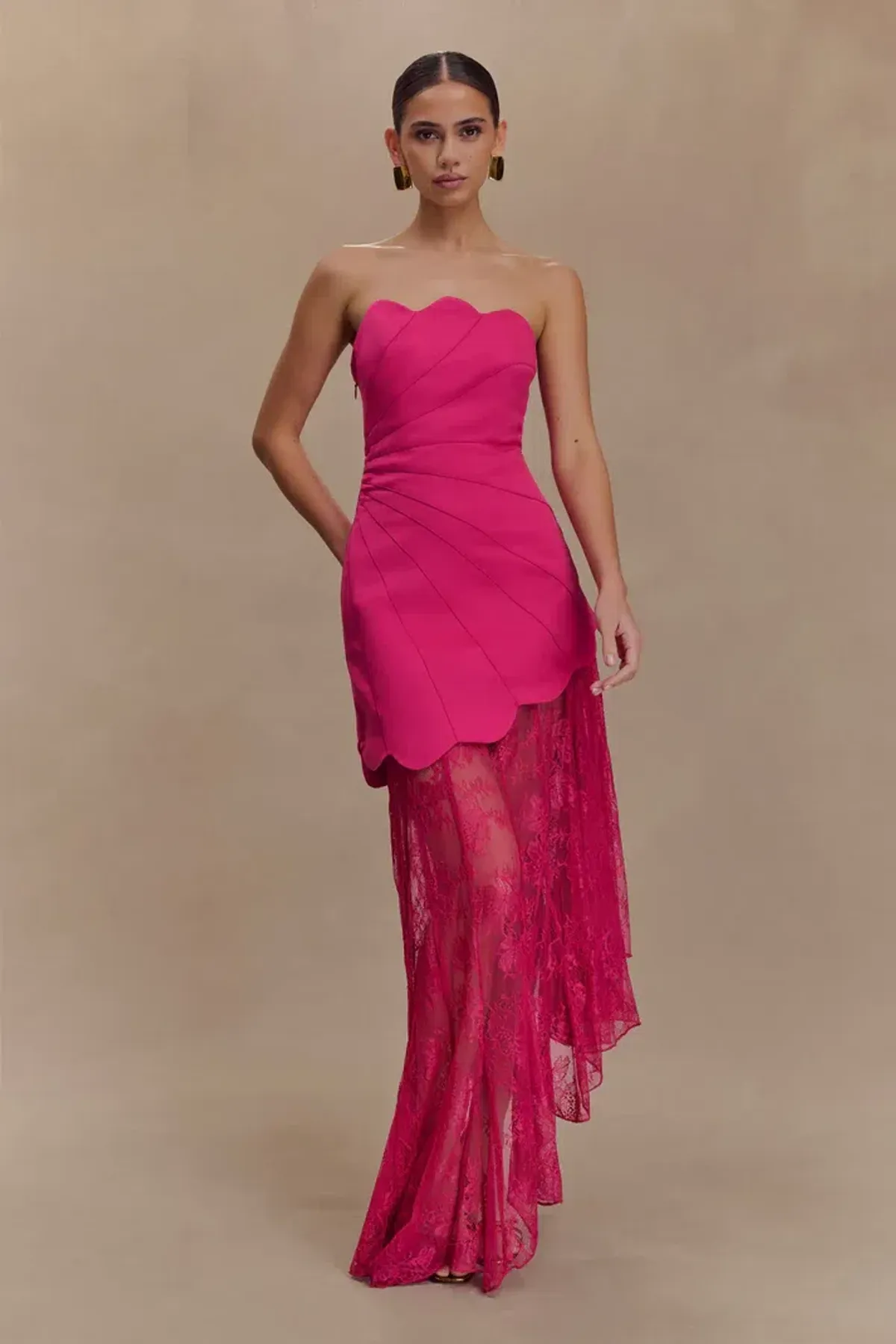 Aleena Satin And Lace Maxi Dress - Dragonfruit - Image 1
