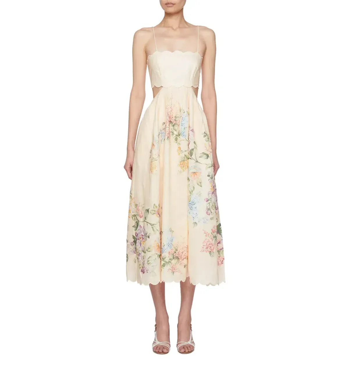 ZIMMERMANN HALLIDAY SCALLOP MIDI DRESS CREAM WATERCOLOUR FLORAL SIZE 1 / AU 10 - Image 2