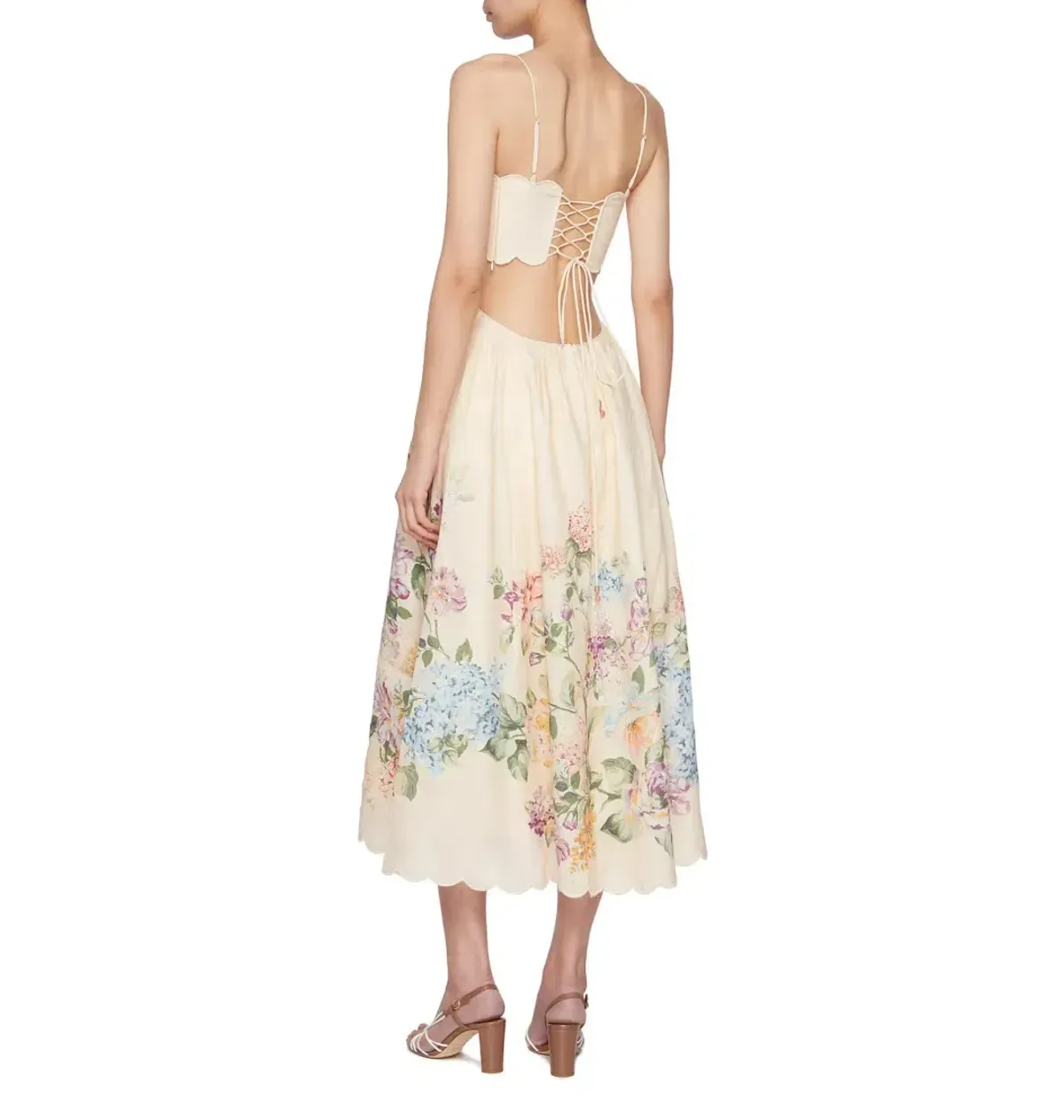 ZIMMERMANN HALLIDAY SCALLOP MIDI DRESS CREAM WATERCOLOUR FLORAL SIZE 1 / AU 10 - Image 4