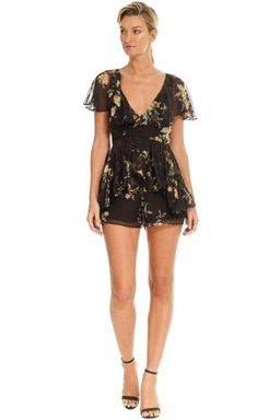 Zimmermann Maples Wrap Playsuit Black Bird Floral Size 6  for rent on The Volte - image 2