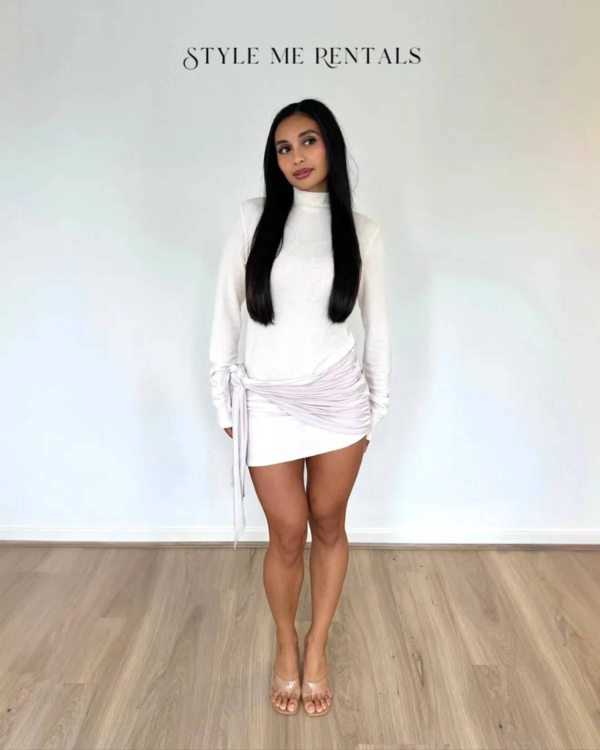 With Harper Lu Textured Wrap Mini Dress Ivory Size M - Image 3