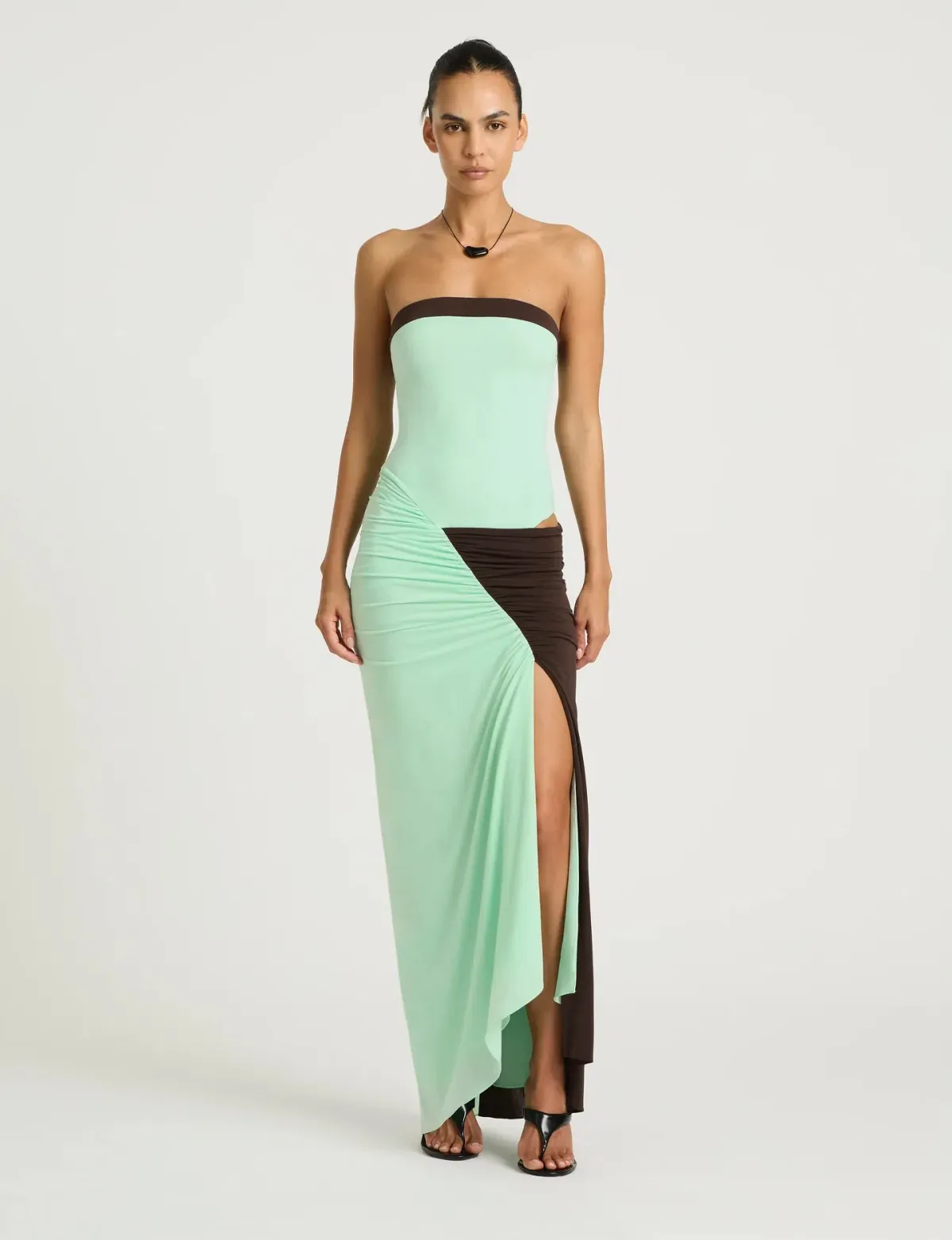 Benni Rumi Strapless Midi Dress Green/Brown Size 8 - Image 3