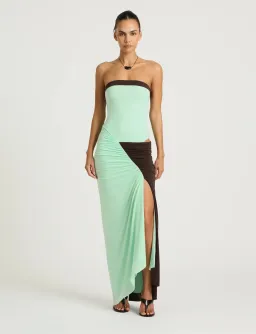 Benni Rumi Strapless Midi Dress Green/Brown Size 8 for rent on The Volte - image 3