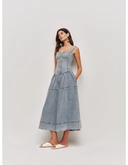 Aje Birch Denim Midi Dress Sky Wash Size 8 for rent on The Volte - image 3