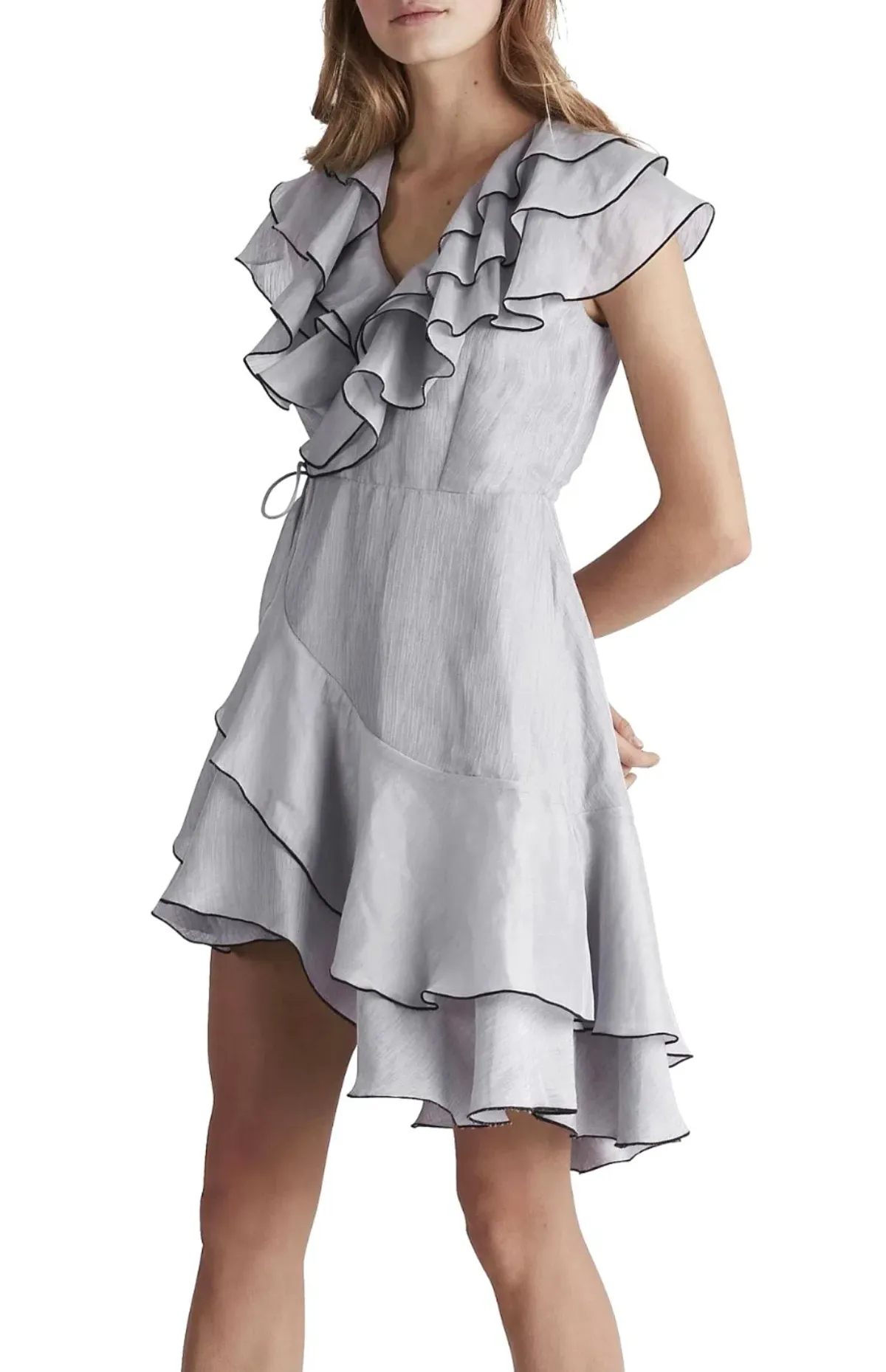 AJE Norburn Wrap Dress,  in Powder Blue with Black Trim. Size 12. - Image 1