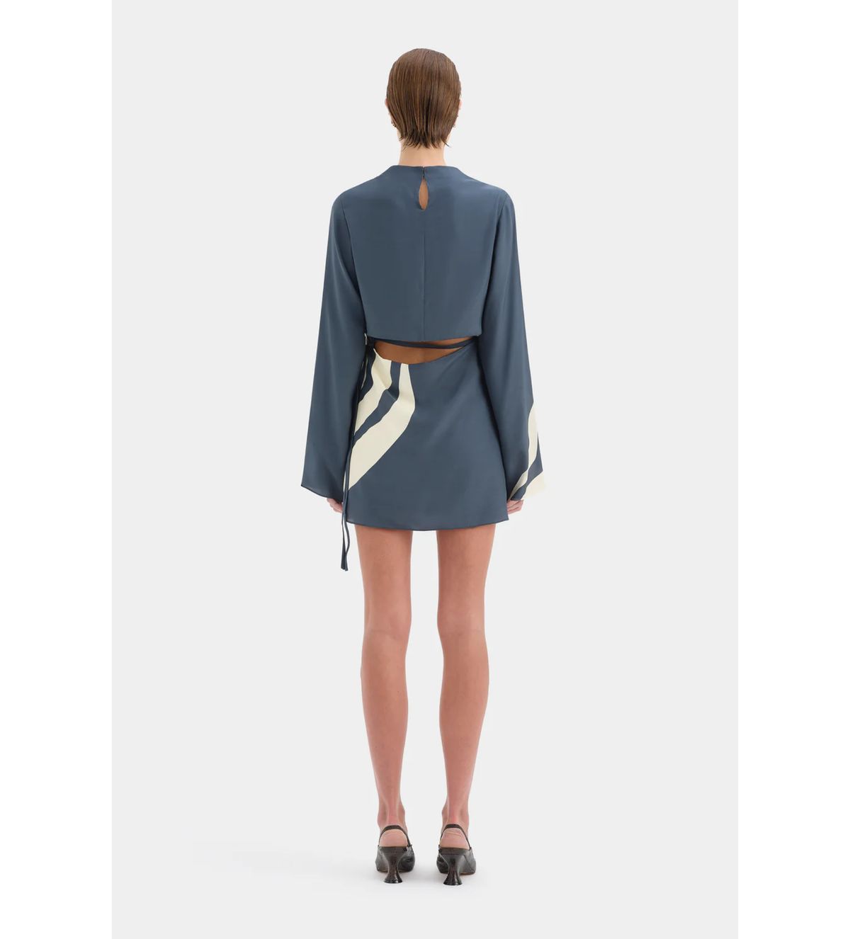 Sir The Label Lilou Long Sleeve Mini Dress in Liora Charcoal Blue Size 3/AU12 - Image 3