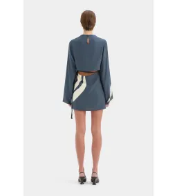 Sir The Label Lilou Long Sleeve Mini Dress in Liora Charcoal Blue Size 1/AU8 for rent on The Volte - image 3