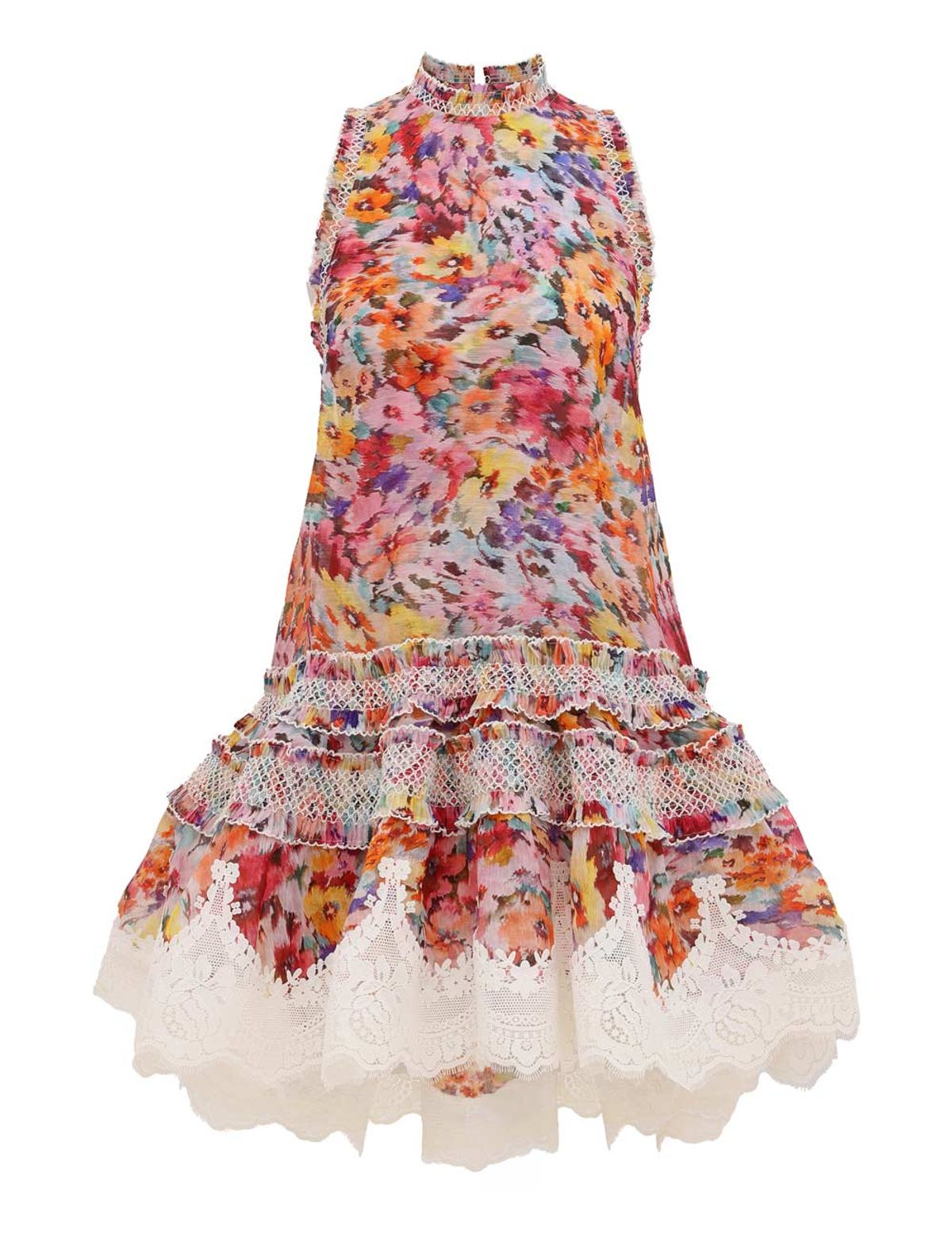 Zimmermann Luna Shirred Lantern Dress Multi Floral Size 0 - Image 1