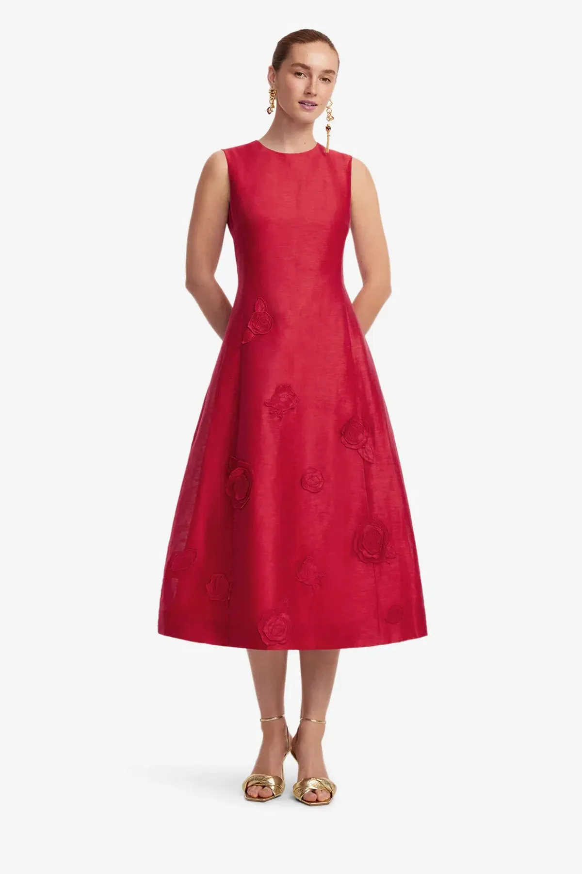 Leo Lin Cleo Appliqué Midi Dress; Red; size 8 - Image 2