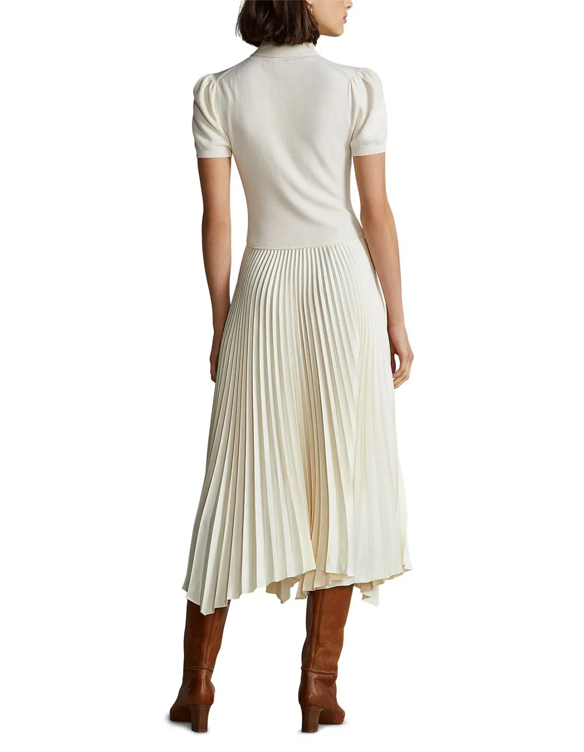 Polo Ralph Lauren Wool & Silk Turtleneck Dress – Puff Sleeves, Midi, Luxury Knit - Image 1