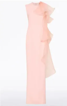 Carla Zampatti Peony Crepe Ruffle Shoulder Gown Pink Size AU 12 for rent on The Volte - image 2