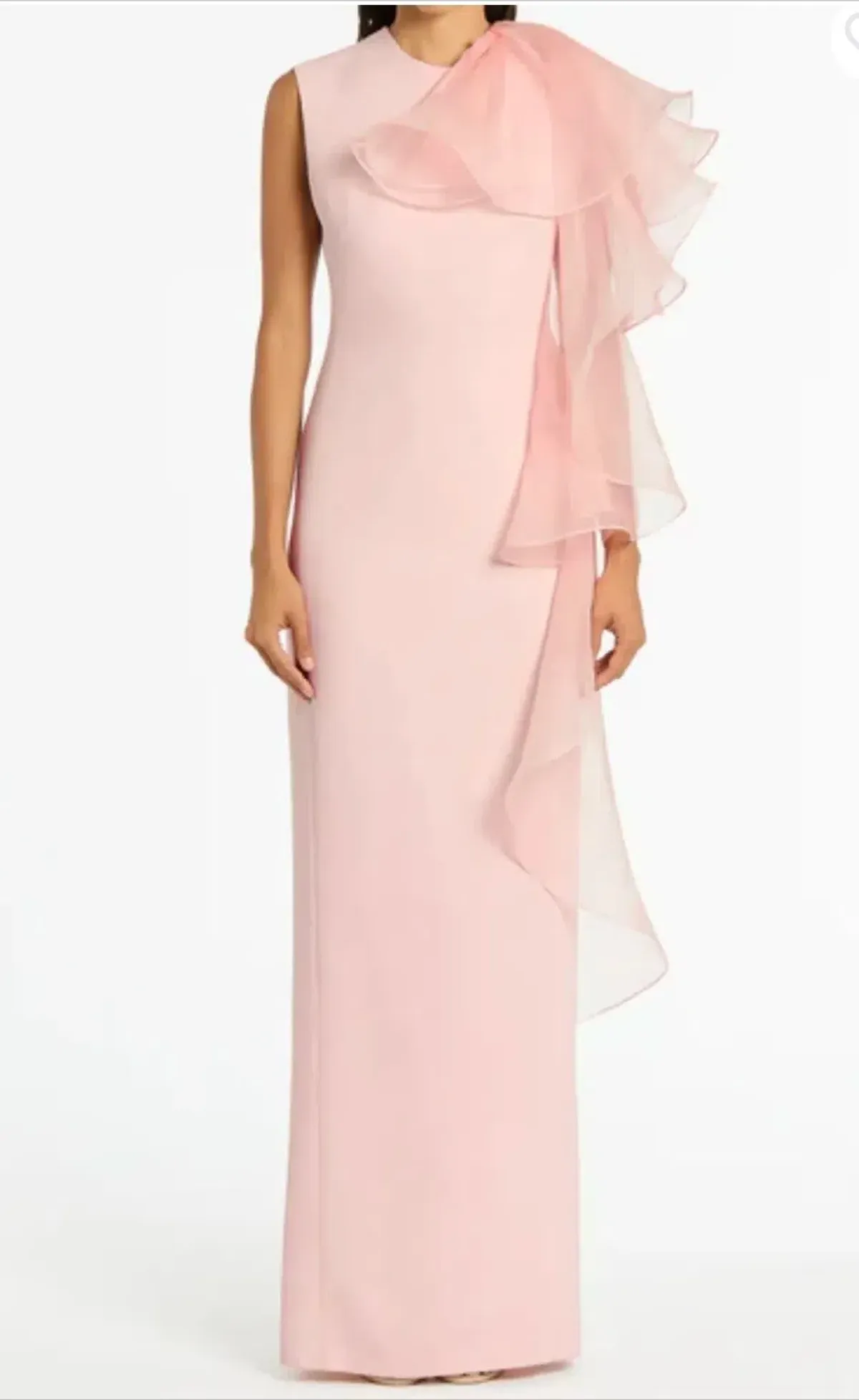 Carla Zampatti Peony Crepe Ruffle Shoulder Gown Pink Size AU 12 - Image 1