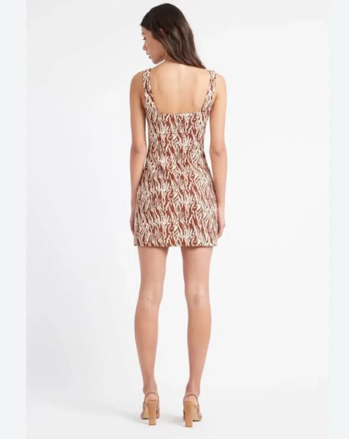 KOOKAI Mini Pencil Dress Brown White Abstract Cotton Blend Size 10 - Image 4