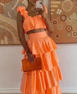 AJE MEDINA SKIRT AND TOP SET [ORANGE] for rent on The Volte - image 1