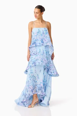 Elliatt  Armani Tiered Maxi Dress in Baby Blue Floral Size M / AU 10 for rent on The Volte - image 2