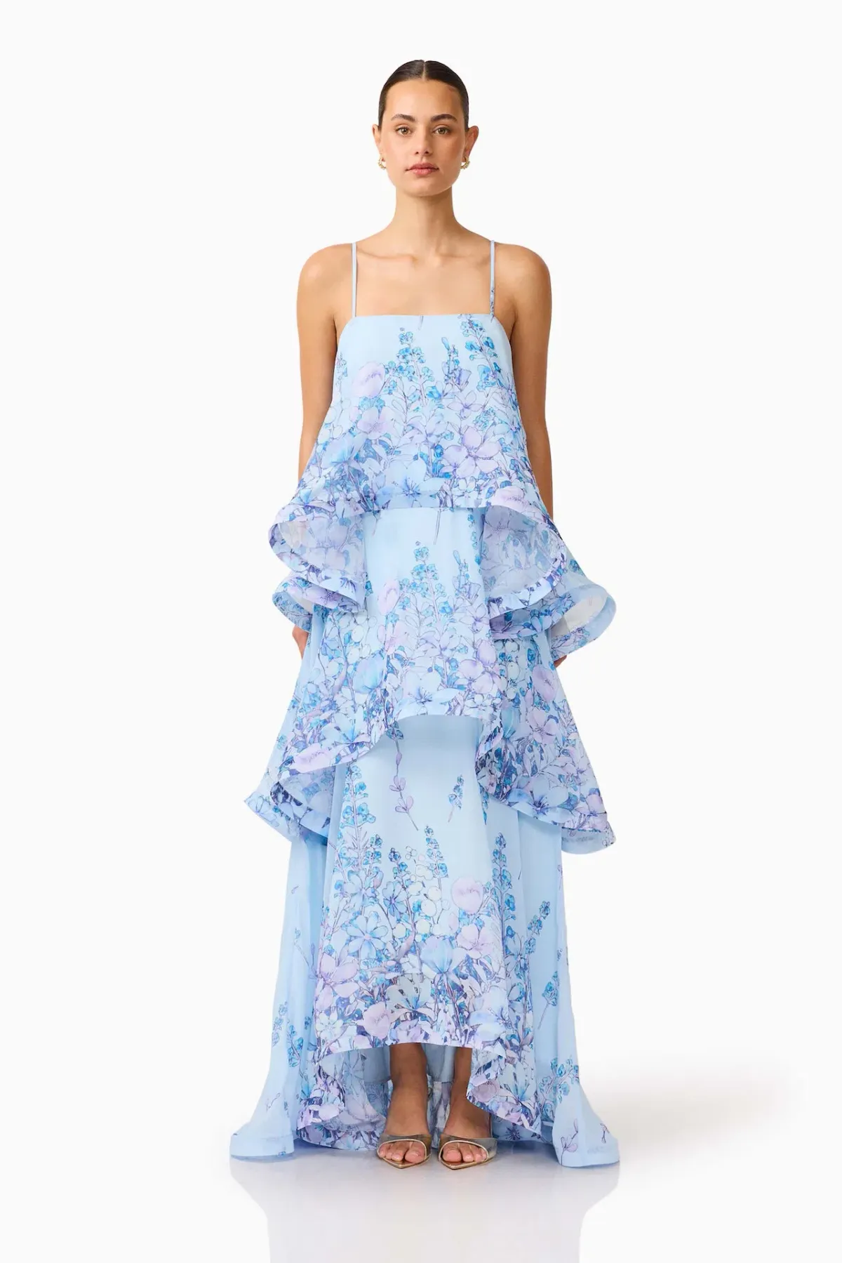 Elliatt  Armani Tiered Maxi Dress in Baby Blue Floral Size M / AU 10 - Image 1