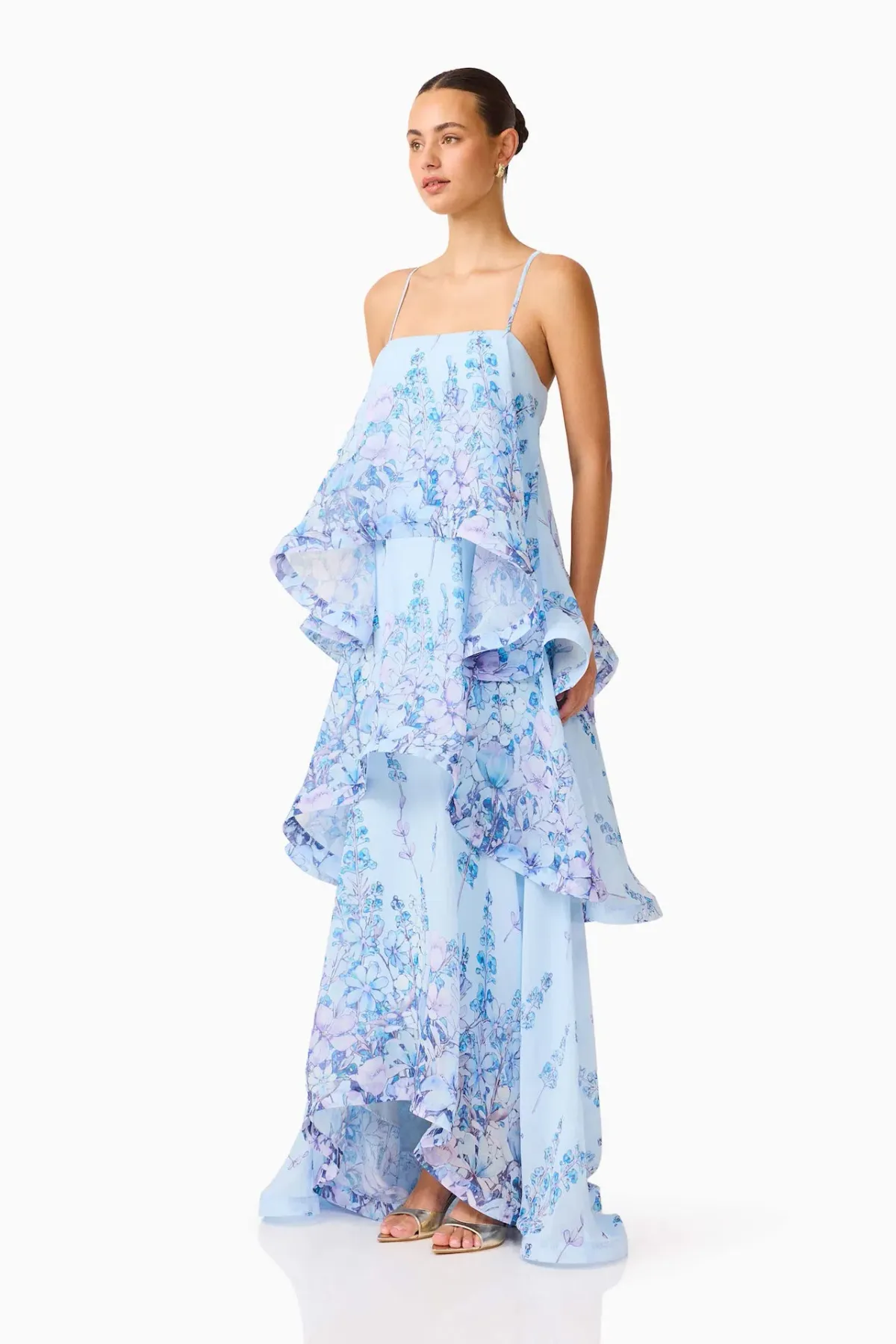 Elliatt  Armani Tiered Maxi Dress in Baby Blue Floral Size XS / AU 6 - Image 2