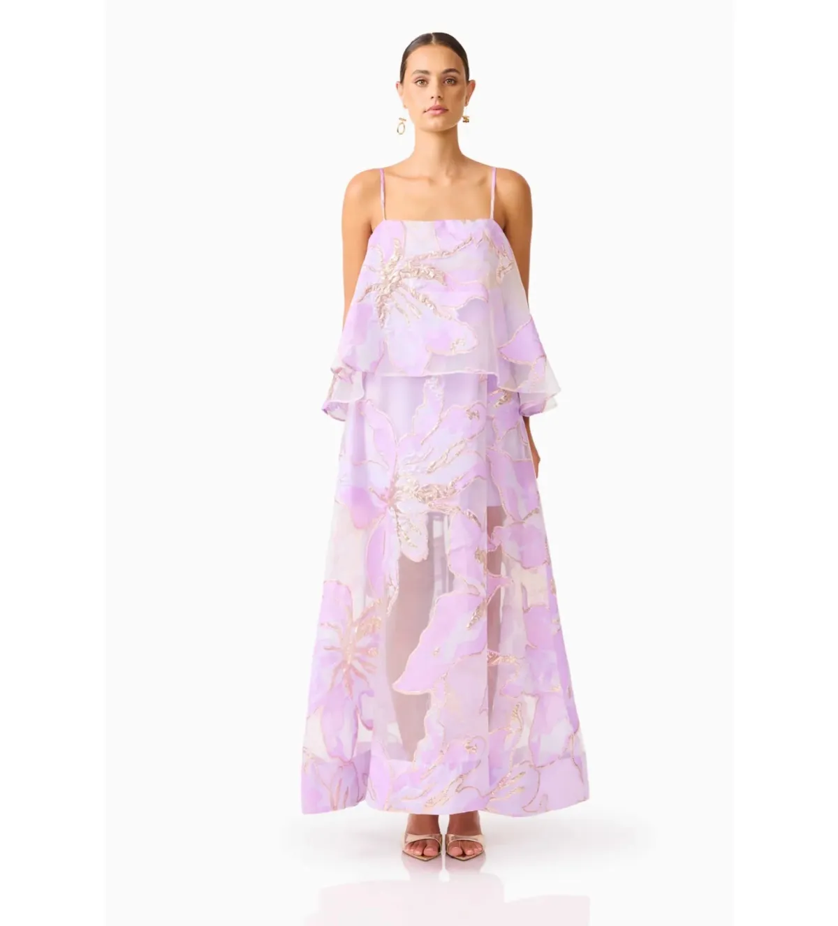 Elliatt Elysia Tiered Gown in Purple Floral Size S/AU 8 - Image 1