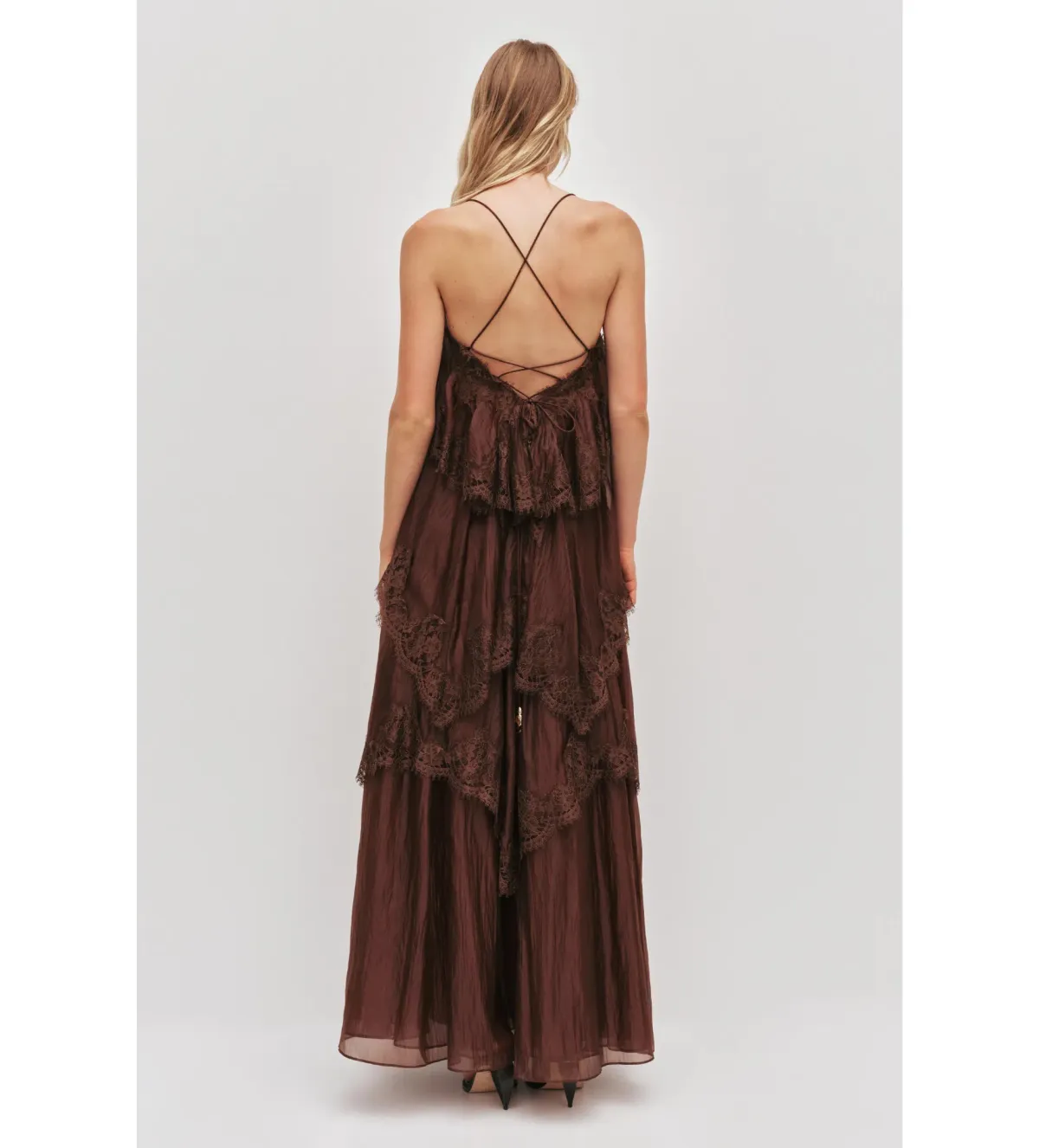 Aje Ophelia Lace Gown in Chocolate Size AU6 - Image 3