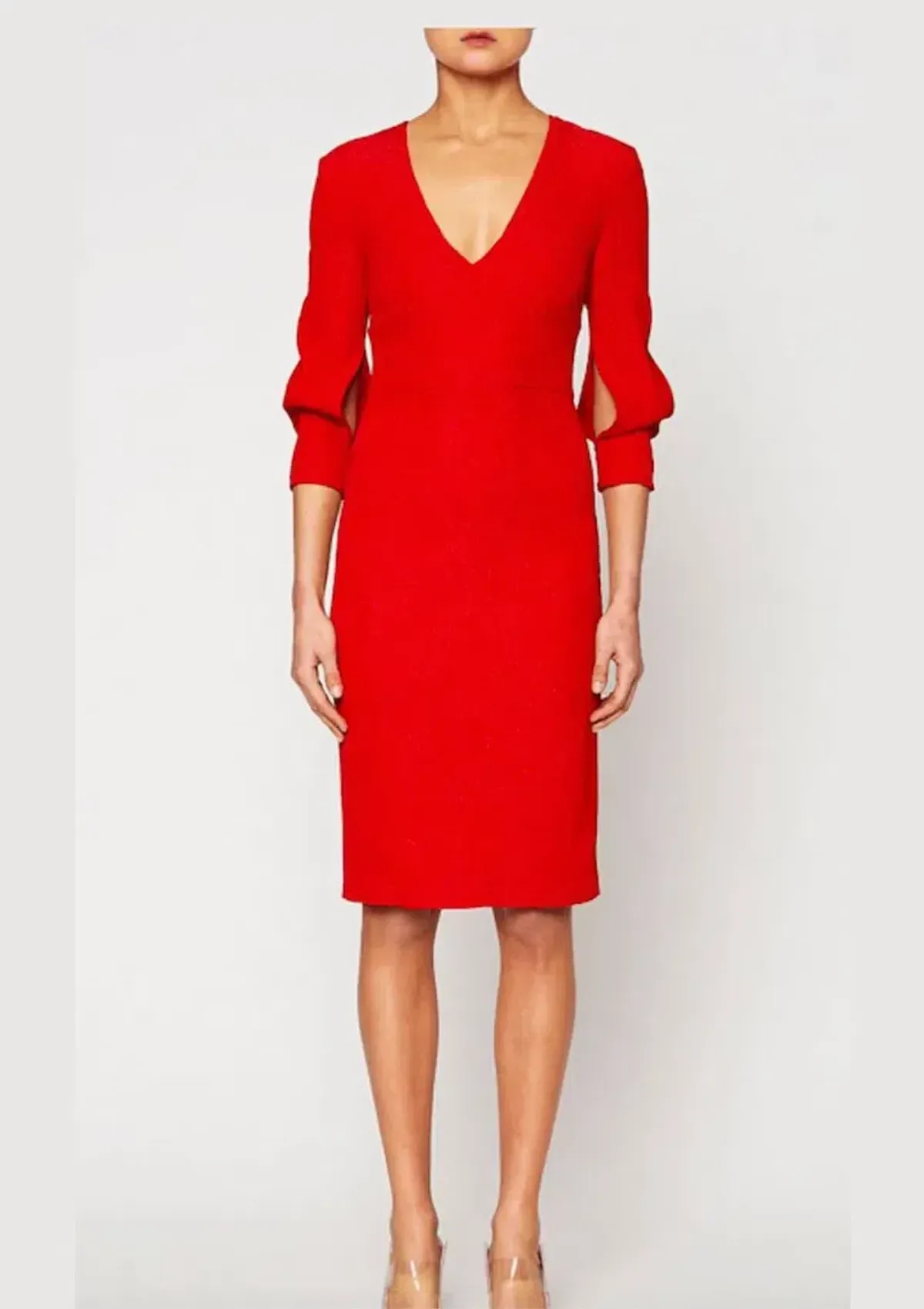 Scanlan Theodore Crepe Long Sleeve Dress In Red | Size AU 10 - Image 2