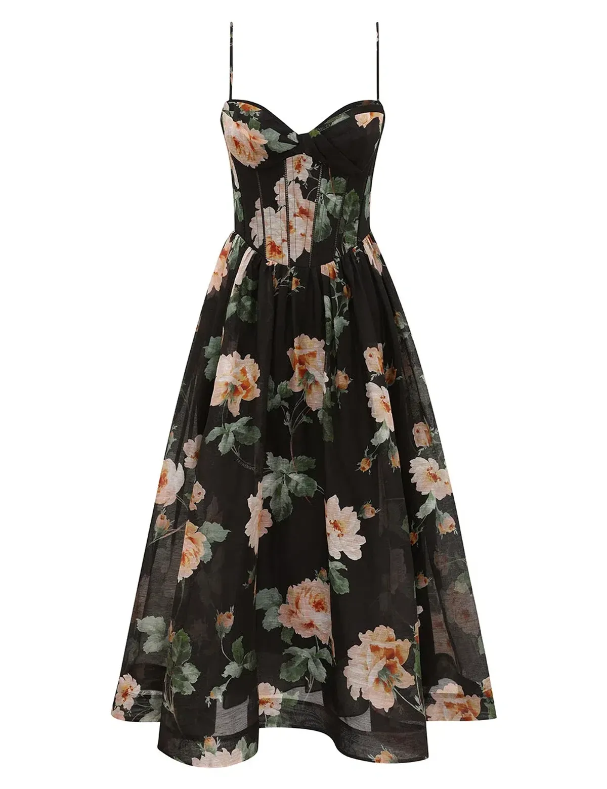 Zimmermann Luna Corset Midi Dress Black Rose Size OP - Image 1