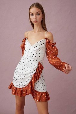 Keepsake The Label Butterflies Long Sleeve Mini Dress Tobacco Polkadot Dress Size 8 for rent on The Volte - image 2