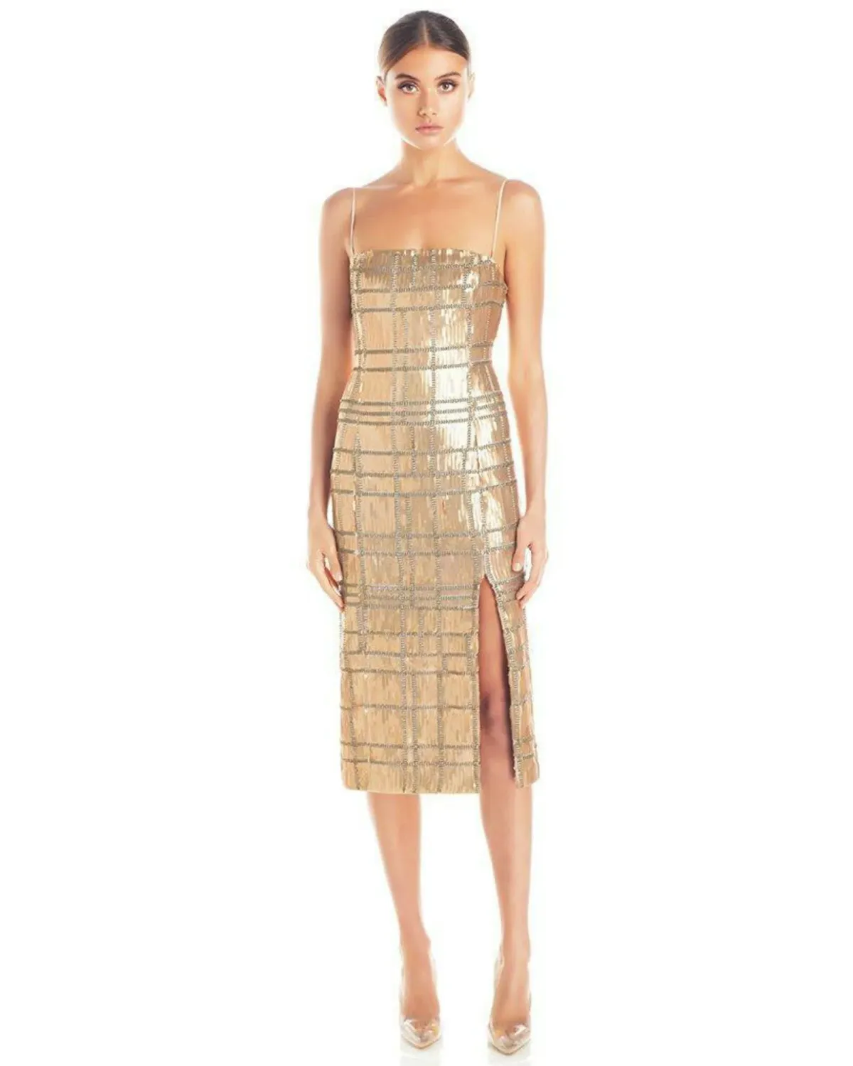 Misha Yvette Dress Gold Sequin Size 10 - Image 1