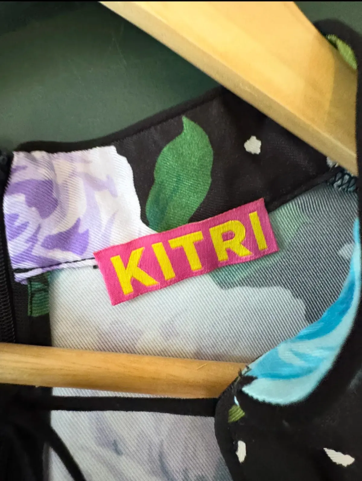 Kitri Carlotta Blue Painted Rose Mini Dress. Size 12 - Image 2